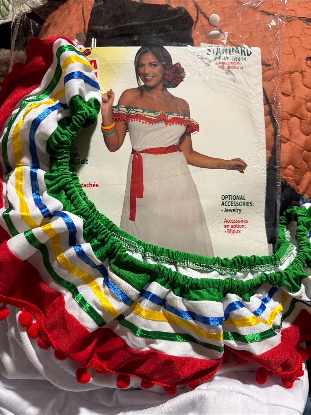 Adult Halloween Festival Cinco De Mayo Off-Shoulder Ruffle Dress size 6-14